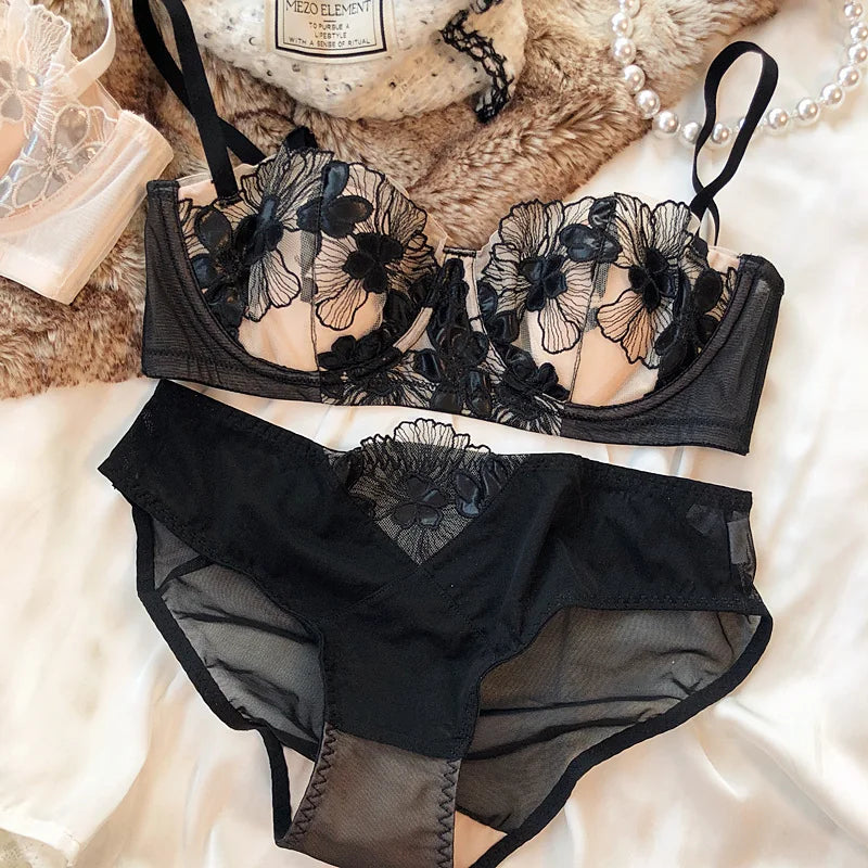 Ensemble soutien-gorge push-up sexy en maille respirante et culotte pour femmes