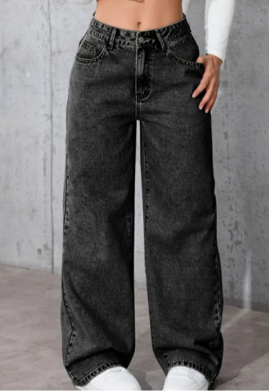 Jean taille haute ample à jambe large pour femmes