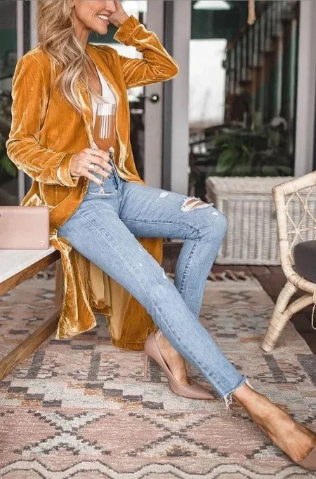Veste longue en velours pour femmes