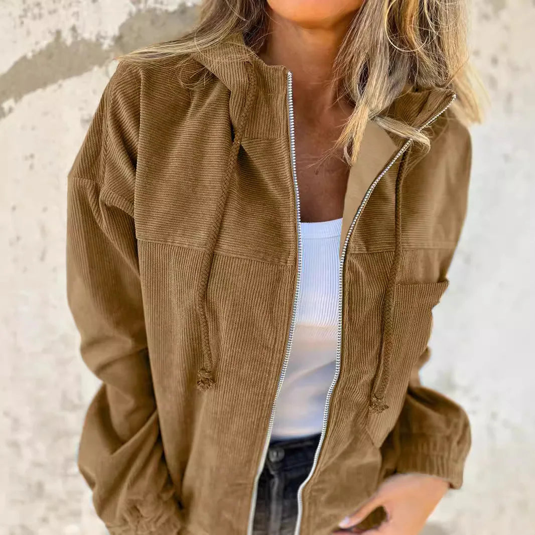Veste à capuche en velours pour femmes