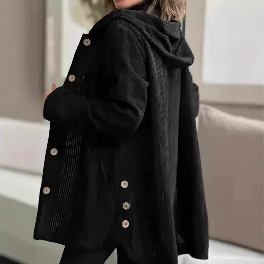 Veste décontractée à capuche en velours côtelé pour femmes