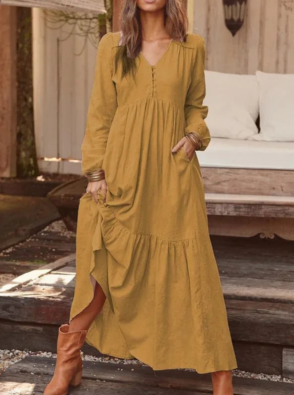 Robe chemise à manches longues style bohème pour femmes