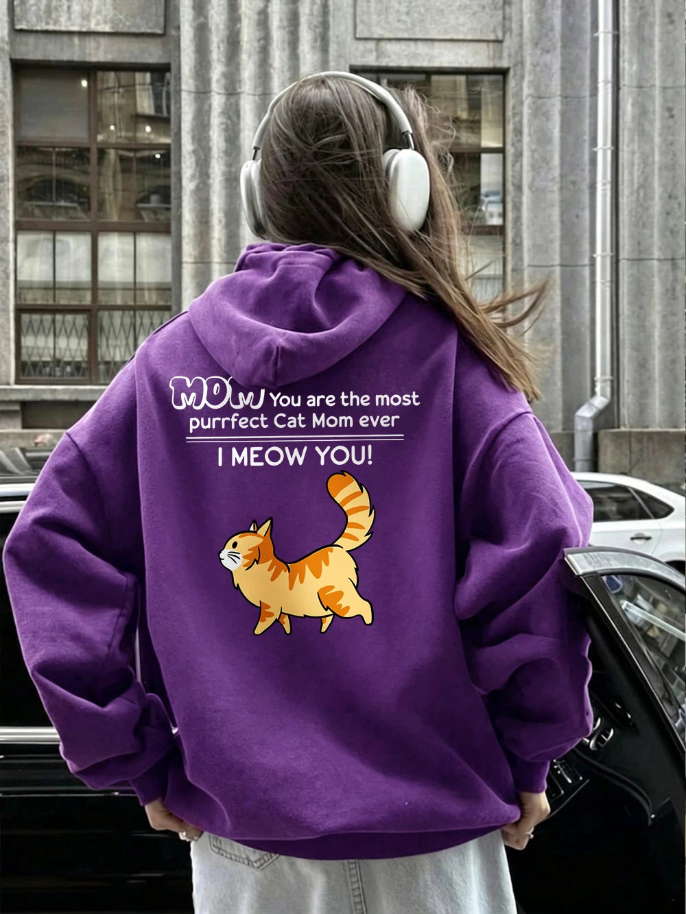 Sweat-shirts à capuche imprimés « Funny Cat Mom I Meow You » pour femmes
