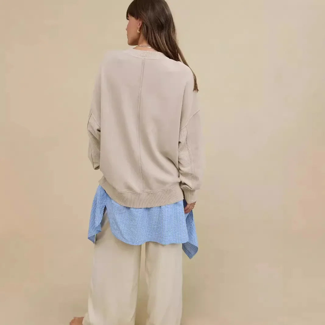 Sweat-shirt à manches longues et col rond pour femmes