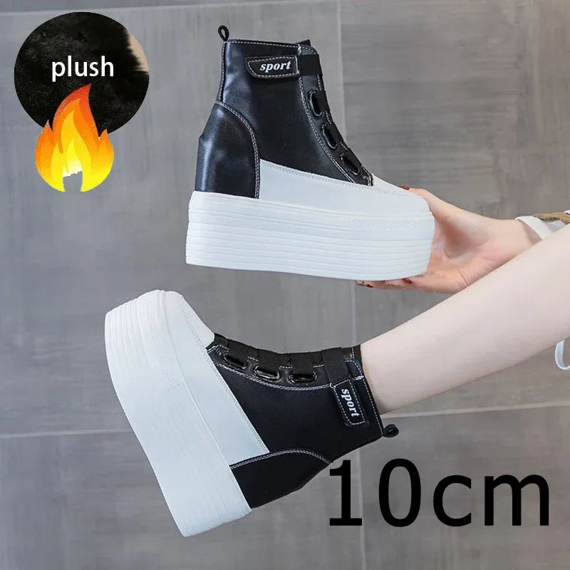 Bottines compensées en cuir PU pour femmes