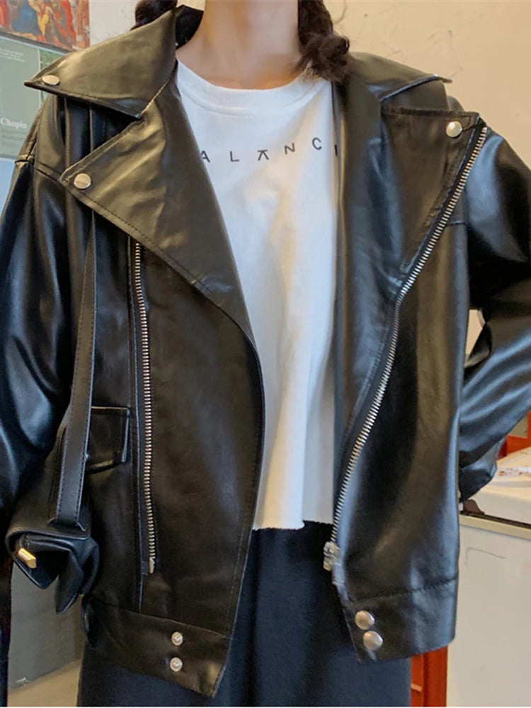 Veste perfecto femme noire en cuir synthétique