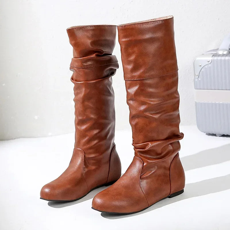 Bottes en cuir plissé pour femmes