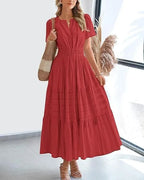 Robe longue plissée élégante style français à col en V pour femmes