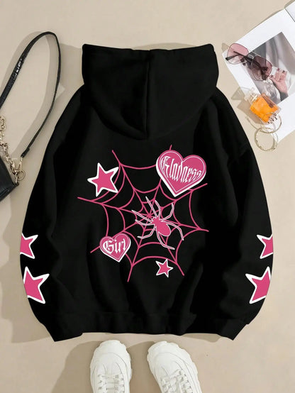 Sweat à Capuche Femme – Imprimé Araignée et Étoile