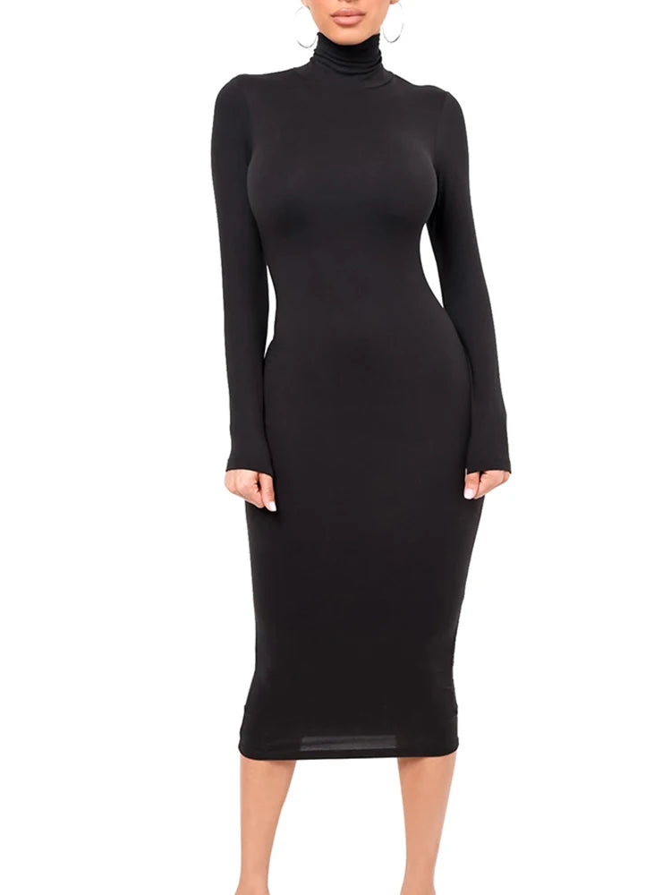 Robe à manches longues et col roulé pour femmes