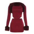 Ensemble haut Corset en Patchwork de fourrure et mini jupe pour femmes