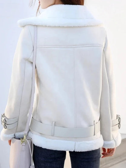 Veste courte femme effet peau de mouton vintage en simili cuir