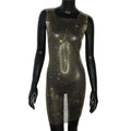 Robe de soirée en résille scintillante, strass, paillettes pour femmes