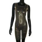 Robe de soirée en résille scintillante, strass, paillettes pour femmes