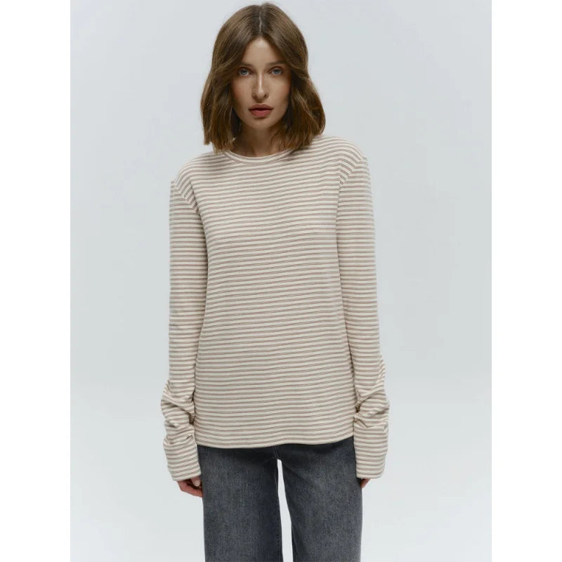 Pullover en coton rayé à manches longues pour femmes