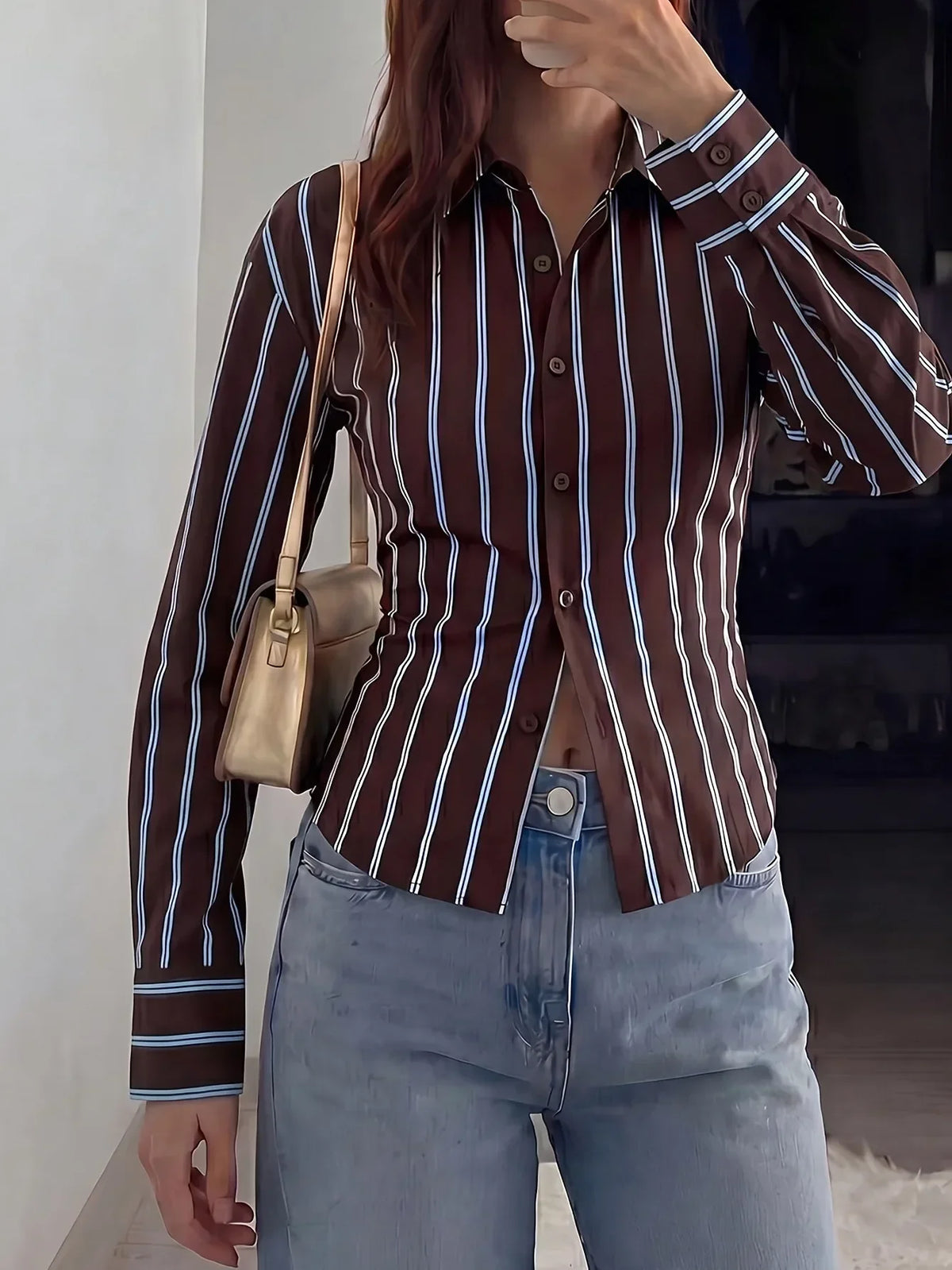 Chemise Rayée Femme – Rayures Verticales Contrastées