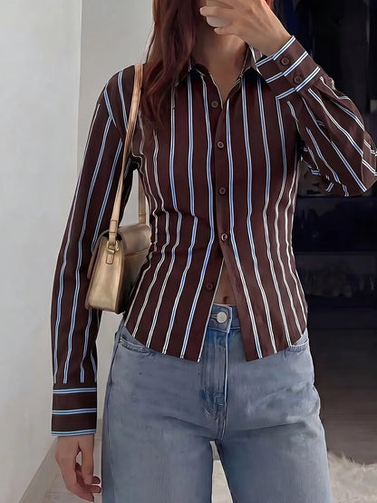 Chemise Rayée Femme – Rayures Verticales Contrastées