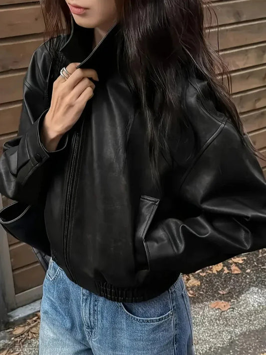 Veste Similicuir Femme – Revers et Manches Longues