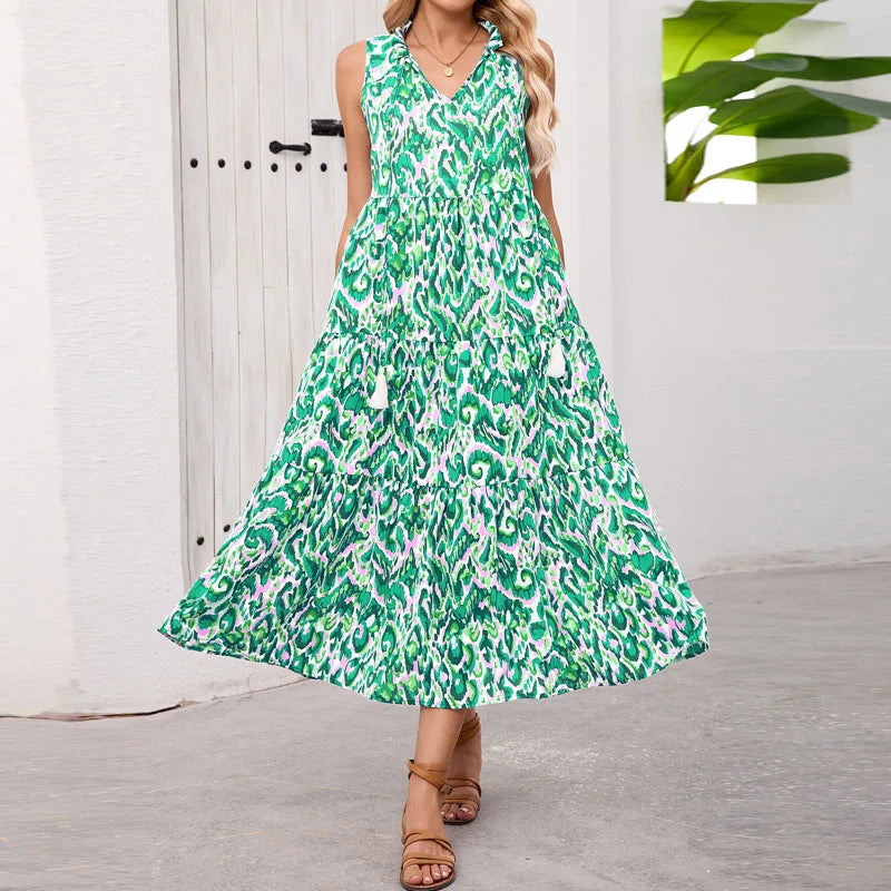 Robe sans manches à col en V pour femmes