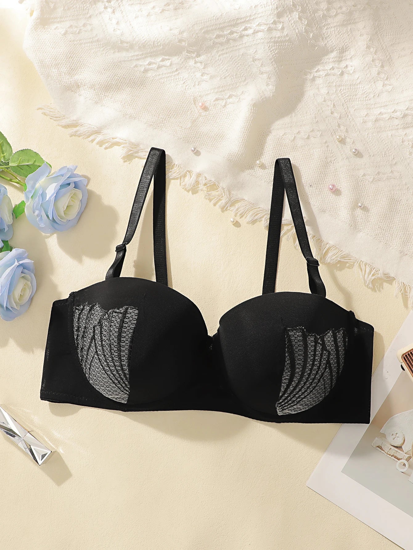 Soutien-gorge sexy en dentelle de couleur unie pour femmes