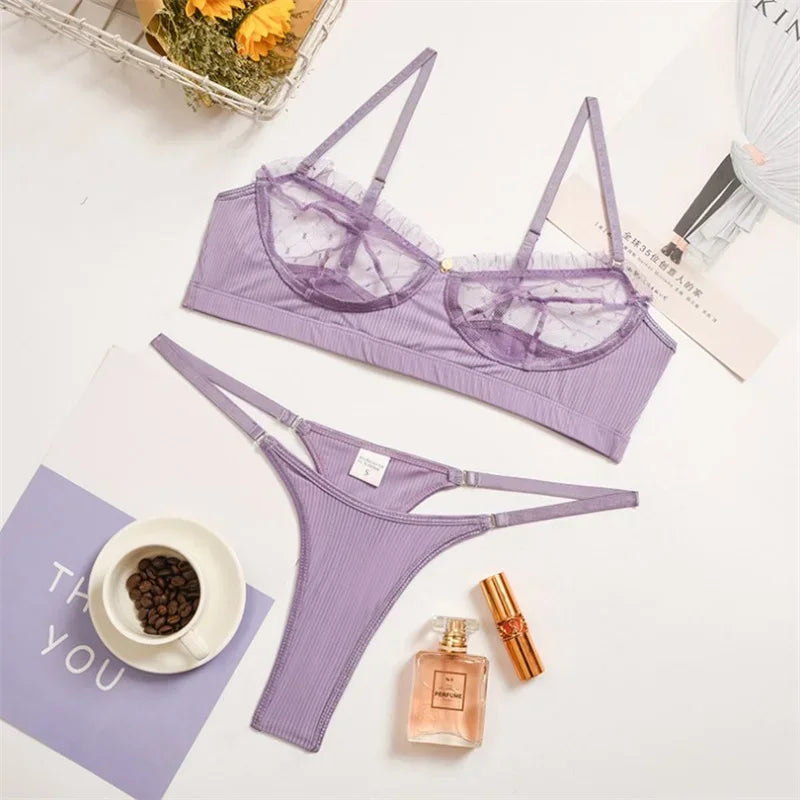 Ensemble de lingerie en dentelle à volants pour femmes