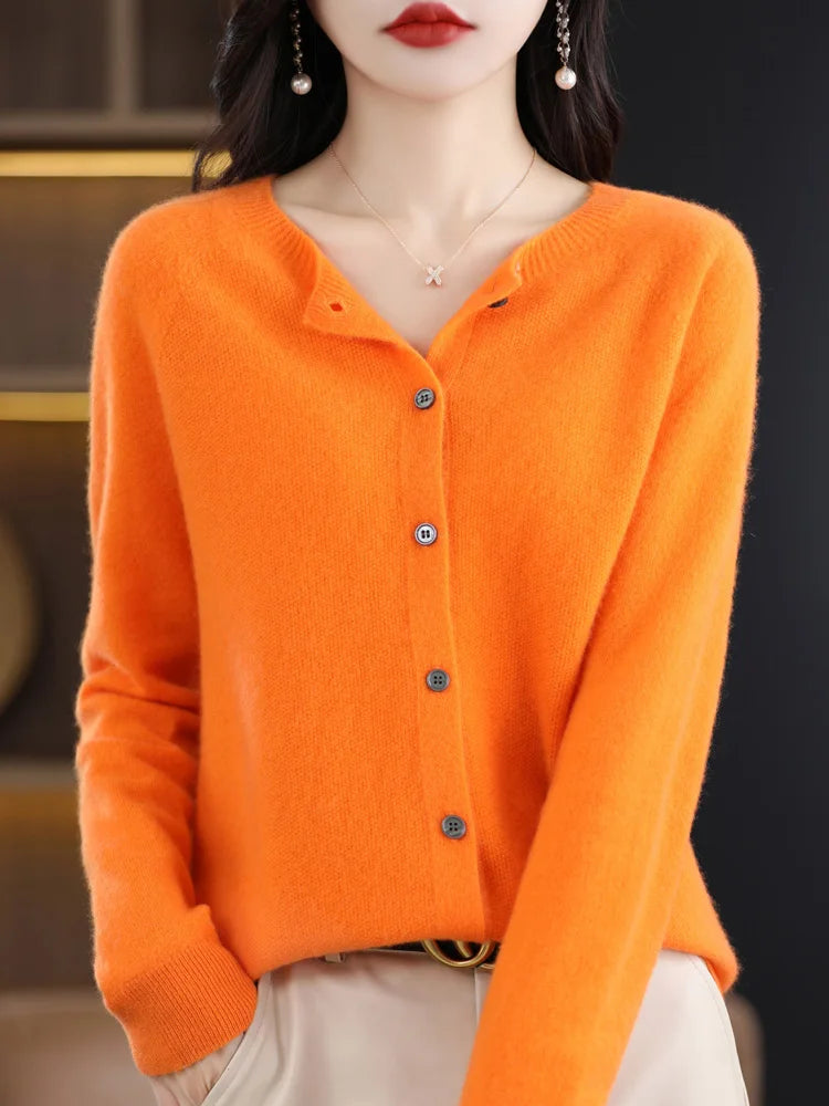 Cardigan à col rond en laine mérinos pour femmes