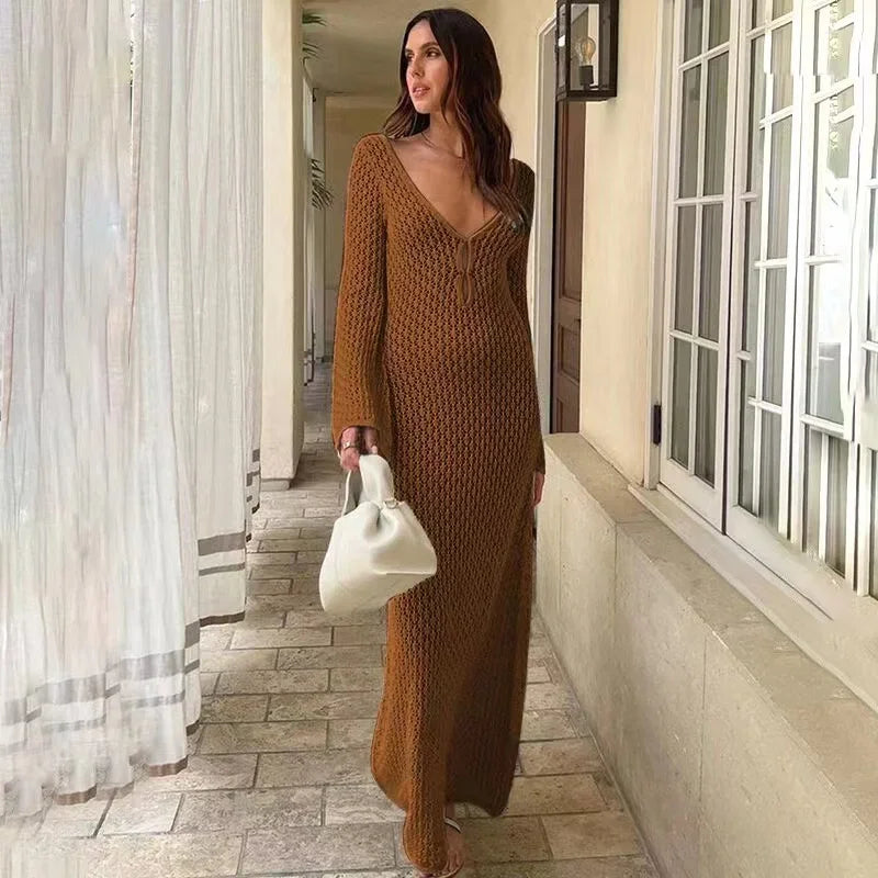 Robe de plage longue en tricot pour femmes