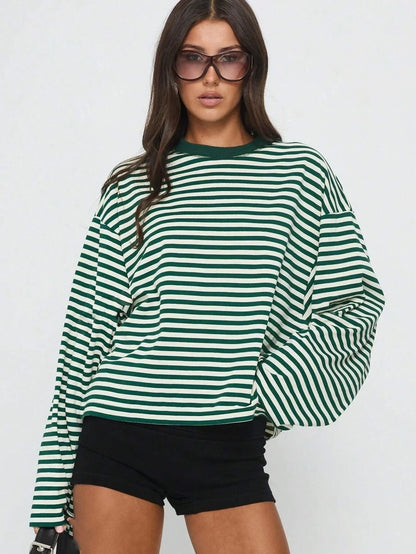 T-shirt Rayé Femme – Manches Longues et Couleurs Contrastées