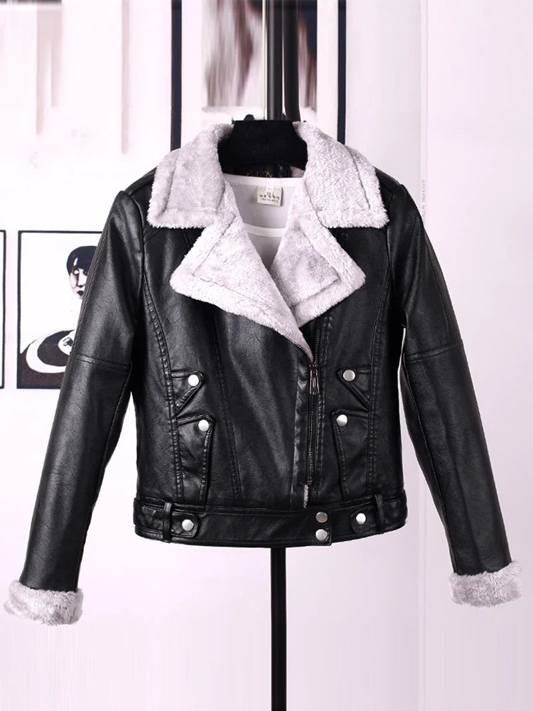 Veste motard femme décontractée en simili cuir