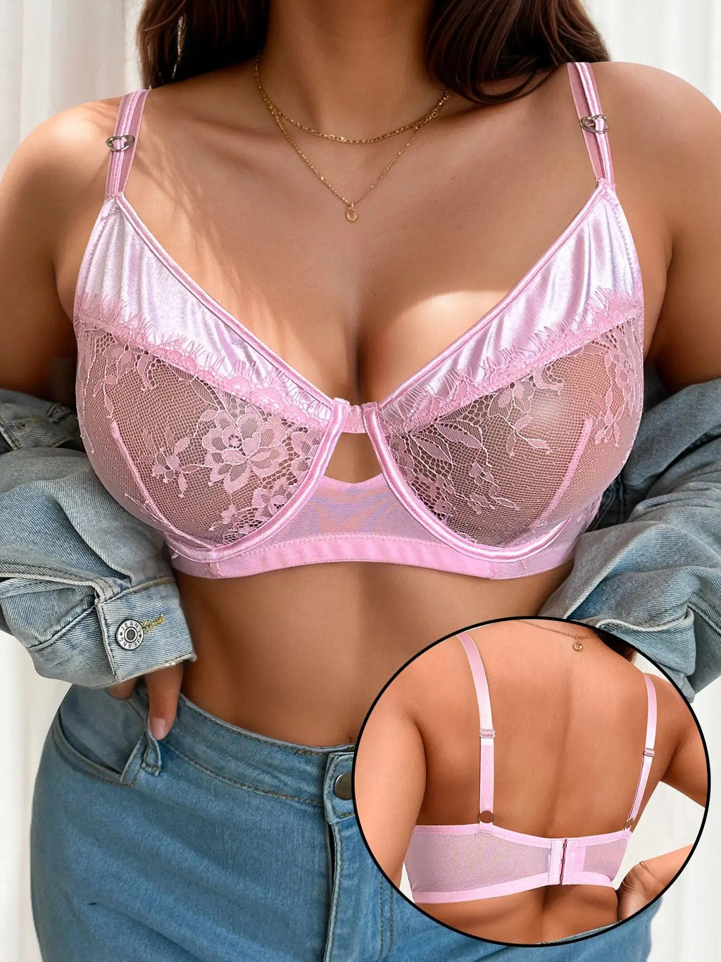 Soutien-gorge à couverture complète en dentelle rose pour femmes