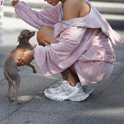 Ensemble 2 pièces femme avec veste à capuche zippée et short
