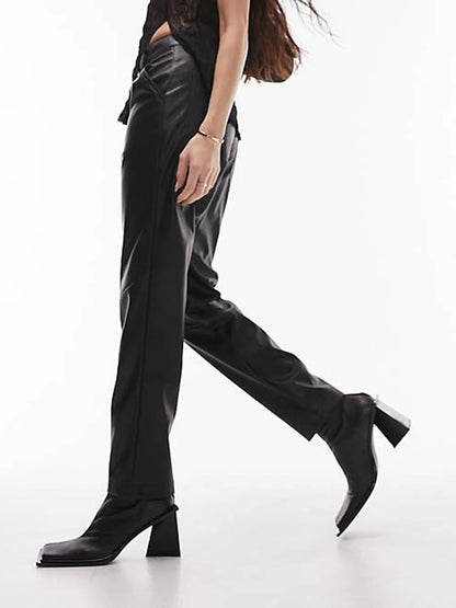Pantalon Cheville Taille Haute en Similicuir Mat