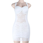 Robe mini-débardeur sexy en dentelle sans bretelles pour femmes