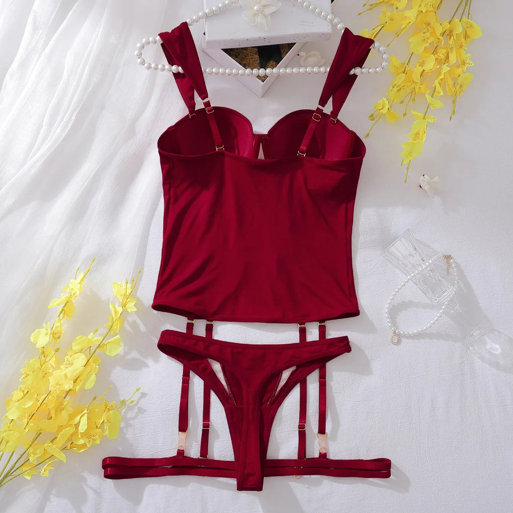 Ensemble de Lingerie 3 pièces soutien-gorge push-up sexy, débardeur en maille et string pour femmes