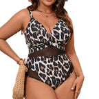 Maillot de bain une pièce grande taille imprimé léopard pour femmes