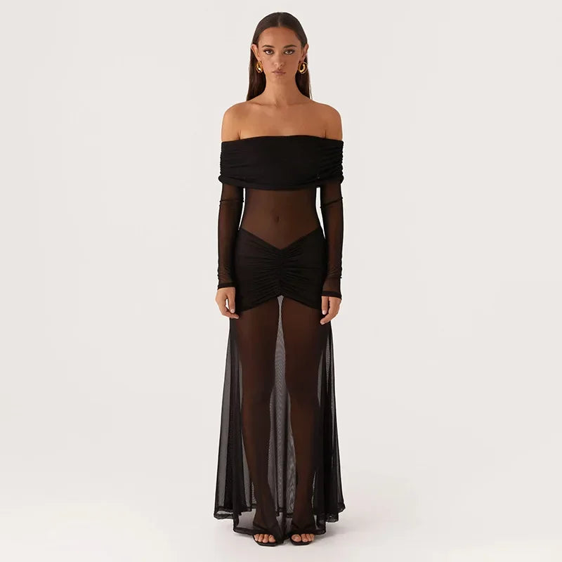 Robe de soirée en maille transparente pour femmes