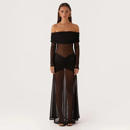 Robe de Soirée en Maille Transparente Femme