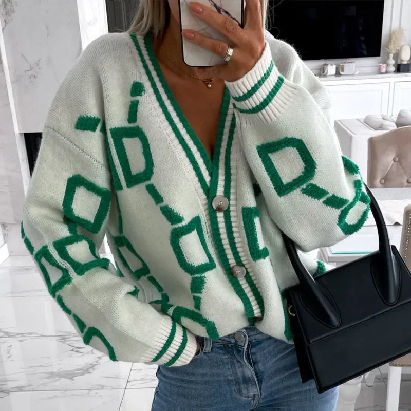 Gilet cardigan rose à rayures pour femmes