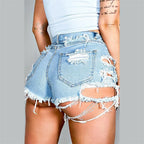 Short en jean à trous cassés irréguliers pour femmes