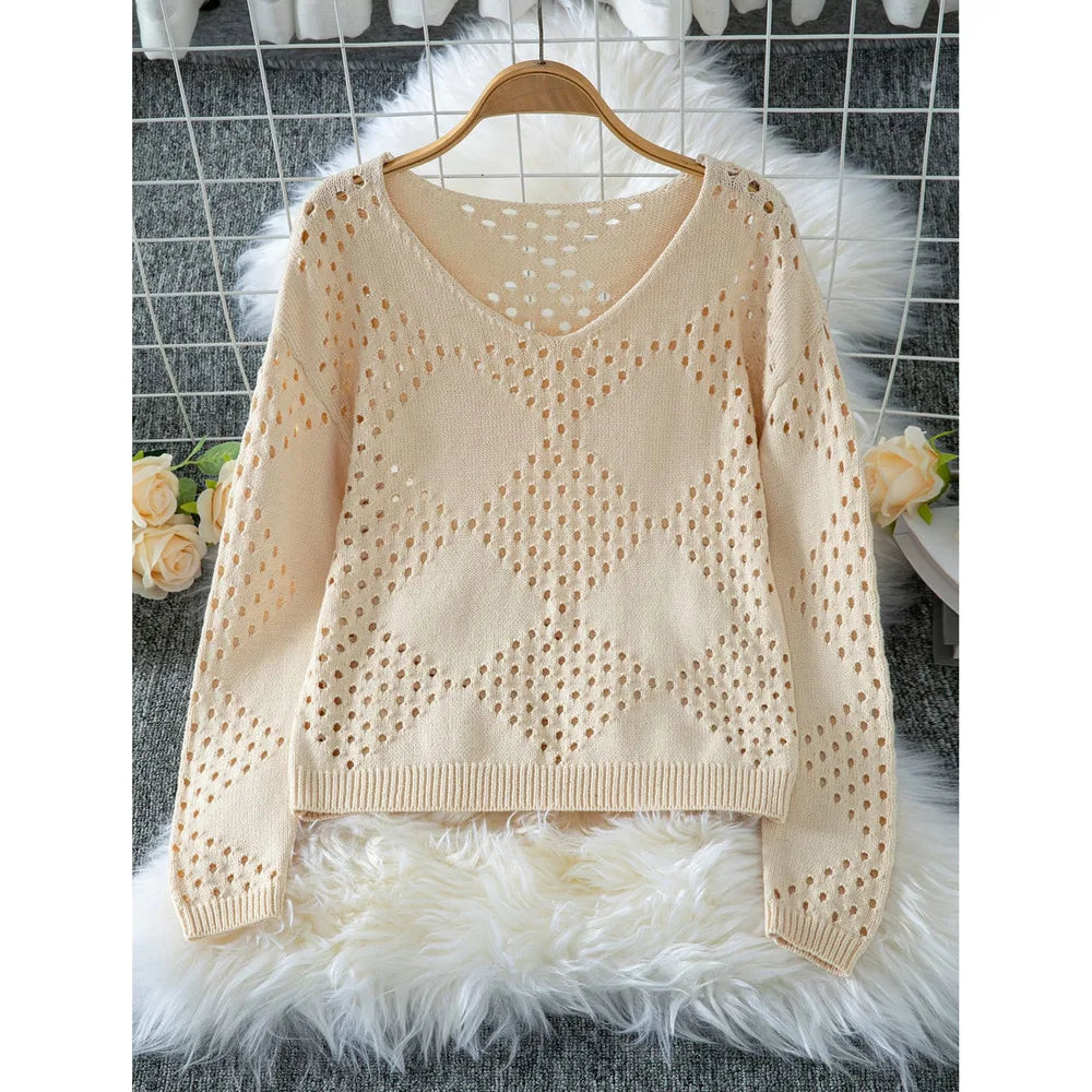Pull tricoté ajouré pour femmes