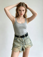Short en jean déchiré bleu pour femmes