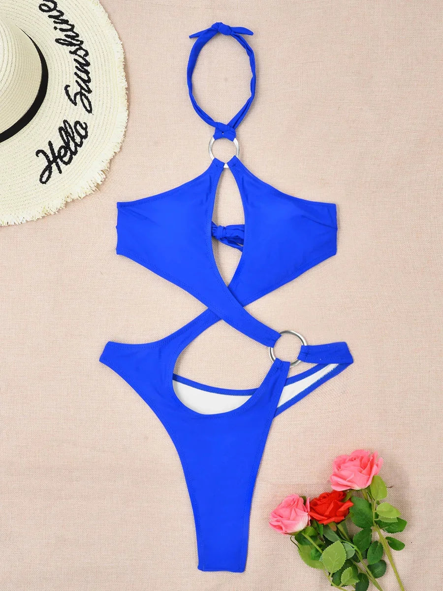 Maillots de bain une pièce ventre découpé licou pour femmes