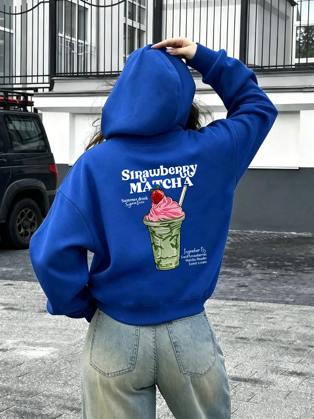Sweat à capuche imprimé fraise et matcha pour femmes