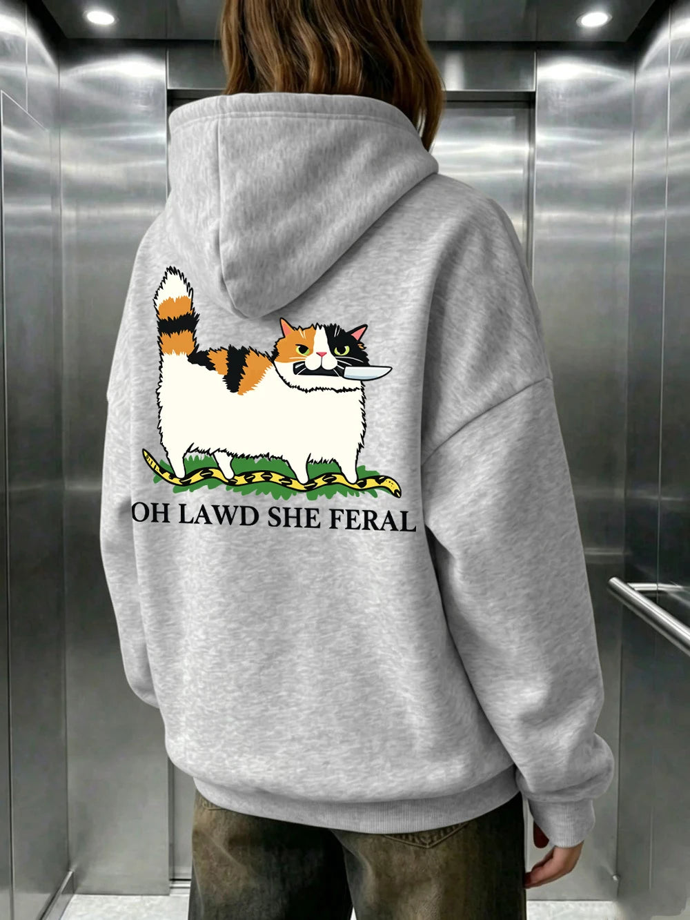 Sweat à capuche imprimé motif chat, couteau et serpent pour femmes