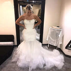 Robes de mariée sirène sexy volants dentelle cristal perles pour femmes