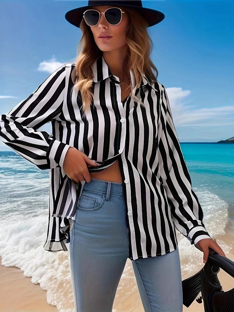 Chemise à manches longues rayé pour femmes