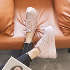 Baskets compensées à plateforme en cuir véritable pour femmes