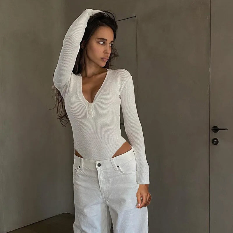 Body moulant à manches longues pour femmes