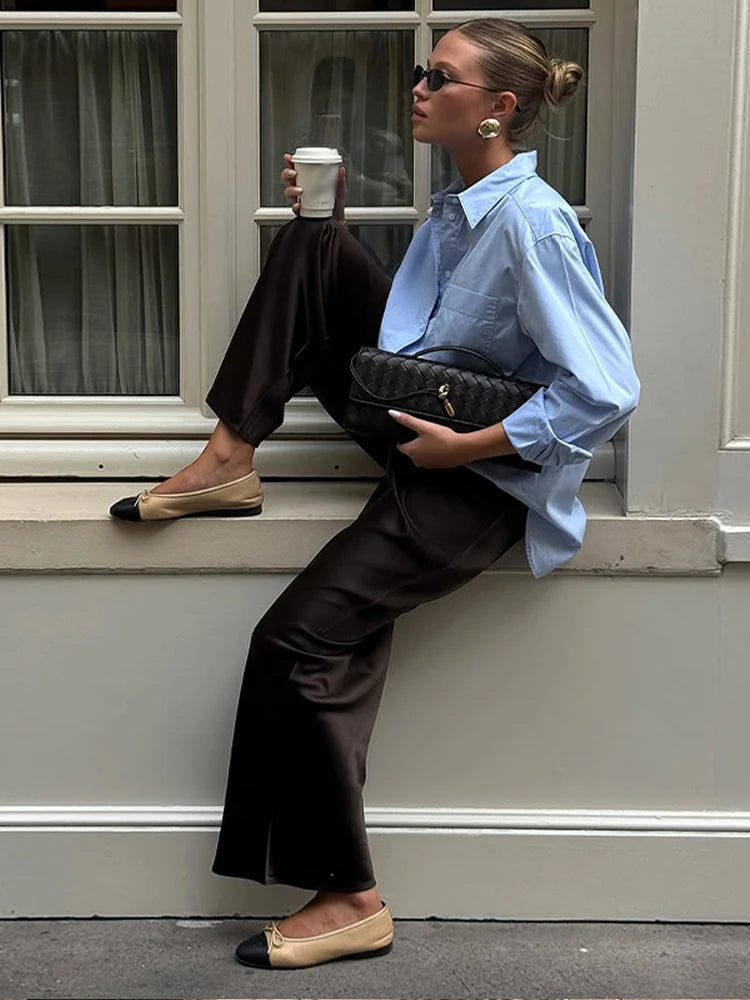 Pantalon décontracté en satin pour femmes