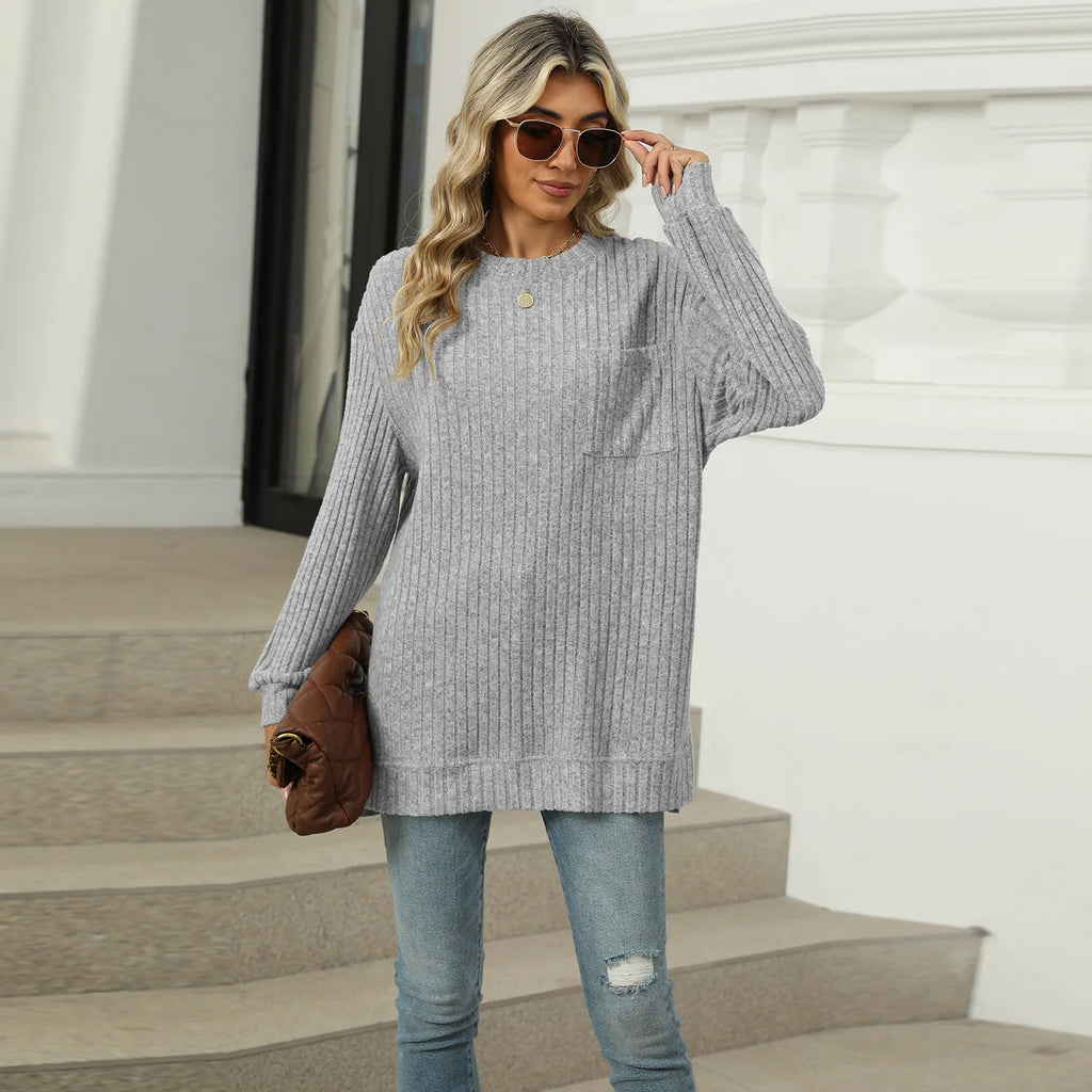 T-shirt à manches longues fendu pour femmes